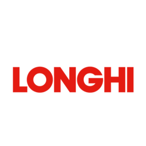 Logo rosso "LONGHI" su sfondo bianco.